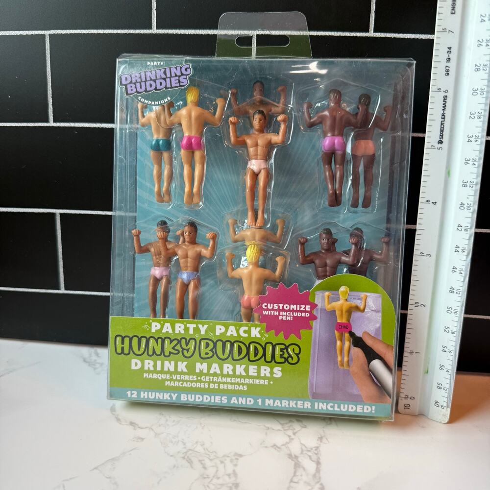 New Hunky Buddies Drink Markers 12 pack Novelty Drink Charms